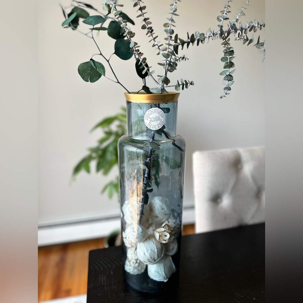 Handmade In Spain -Vidrios San Miguel  22In Recycled glass Gold  Rim (Vase only)